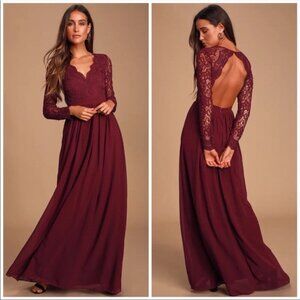 New Lulus Burgundy Lace Maxi Dress – Size S – “Awaken My Love” Style 24226